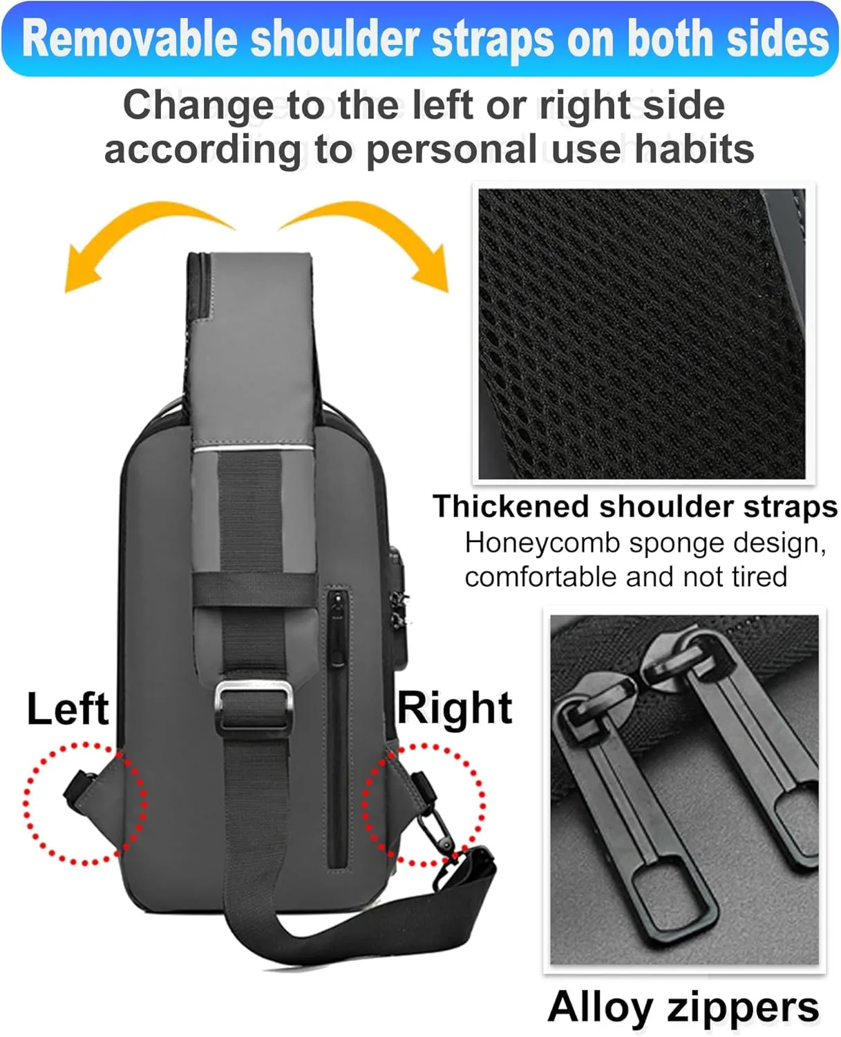 Sling Bag for Men Anti-Theft USB Crossbody Backpack Waterproof Chest Daypack