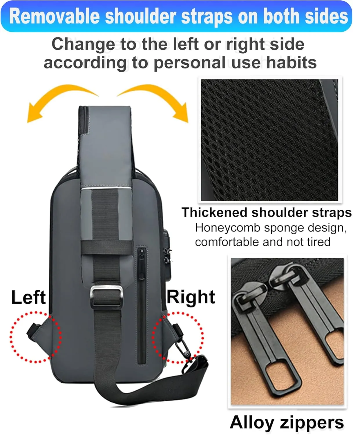 Sling Bag for Men Anti-Theft USB Crossbody Backpack Waterproof Chest Daypack