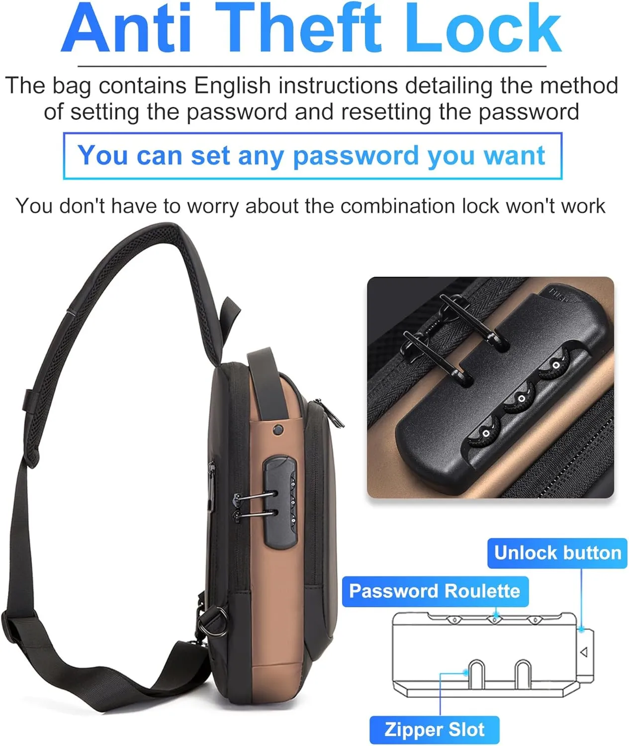 Sling Bag for Men Anti-Theft USB Crossbody Backpack Waterproof Chest Daypack