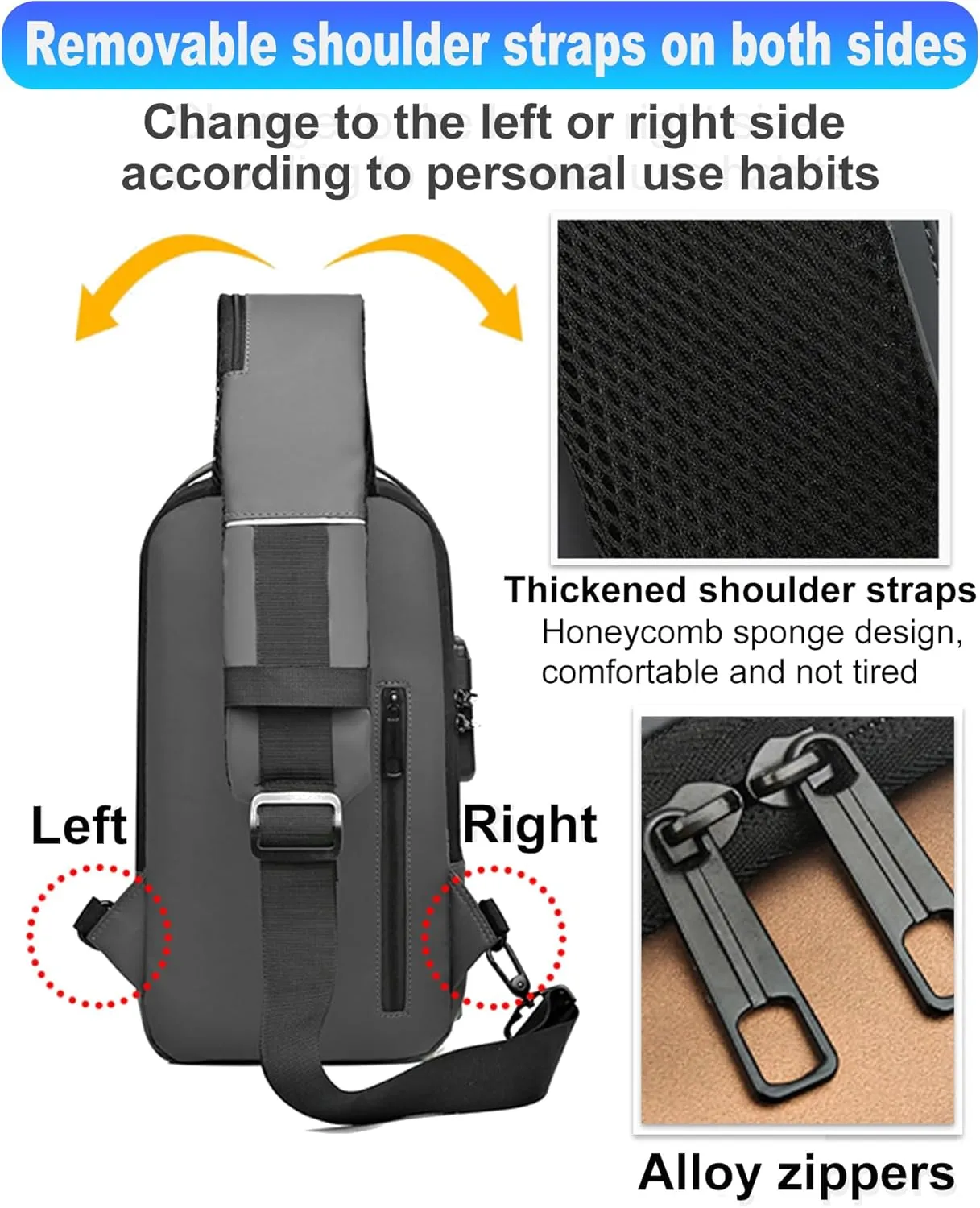 Sling Bag for Men Anti-Theft USB Crossbody Backpack Waterproof Chest Daypack