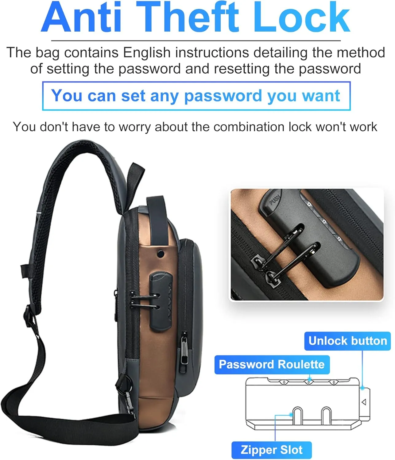 Sling Bag for Men Anti-Theft USB Crossbody Backpack Waterproof Chest Daypack