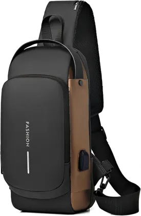 Sling Bag for Men Anti-Theft USB Crossbody Backpack Waterproof Chest Daypack