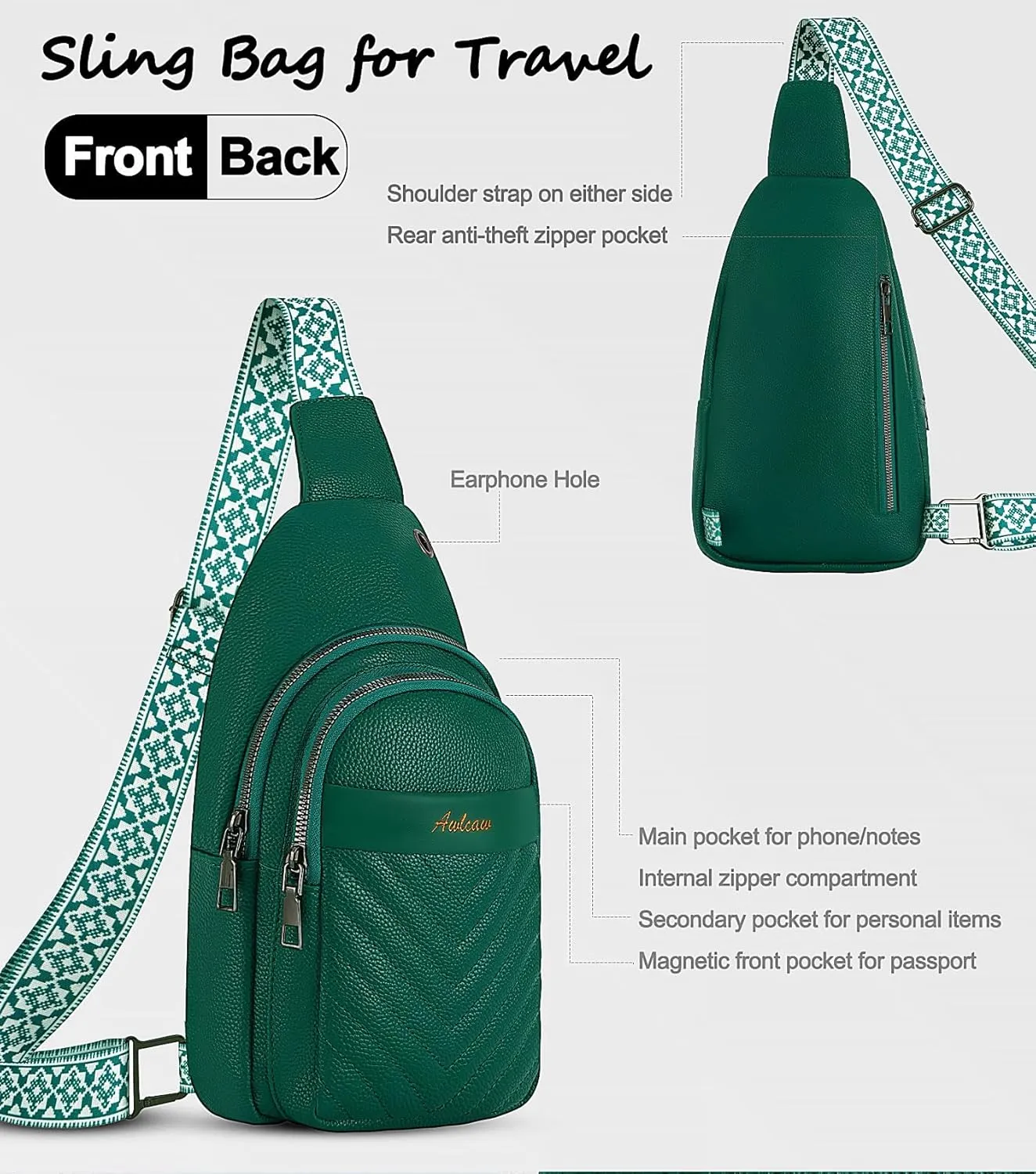 Sling Bag for Women, Leather Crossbody Bag Sling Bag Crossbody Backpack for Travel Sports Running Hiking for Man Woman
