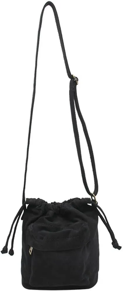 Small Crossbody Bag for Women Shoulder Bag Mini Drawstring Bucket Bag Canvas Tote Handbag Cellphone Bag Purse