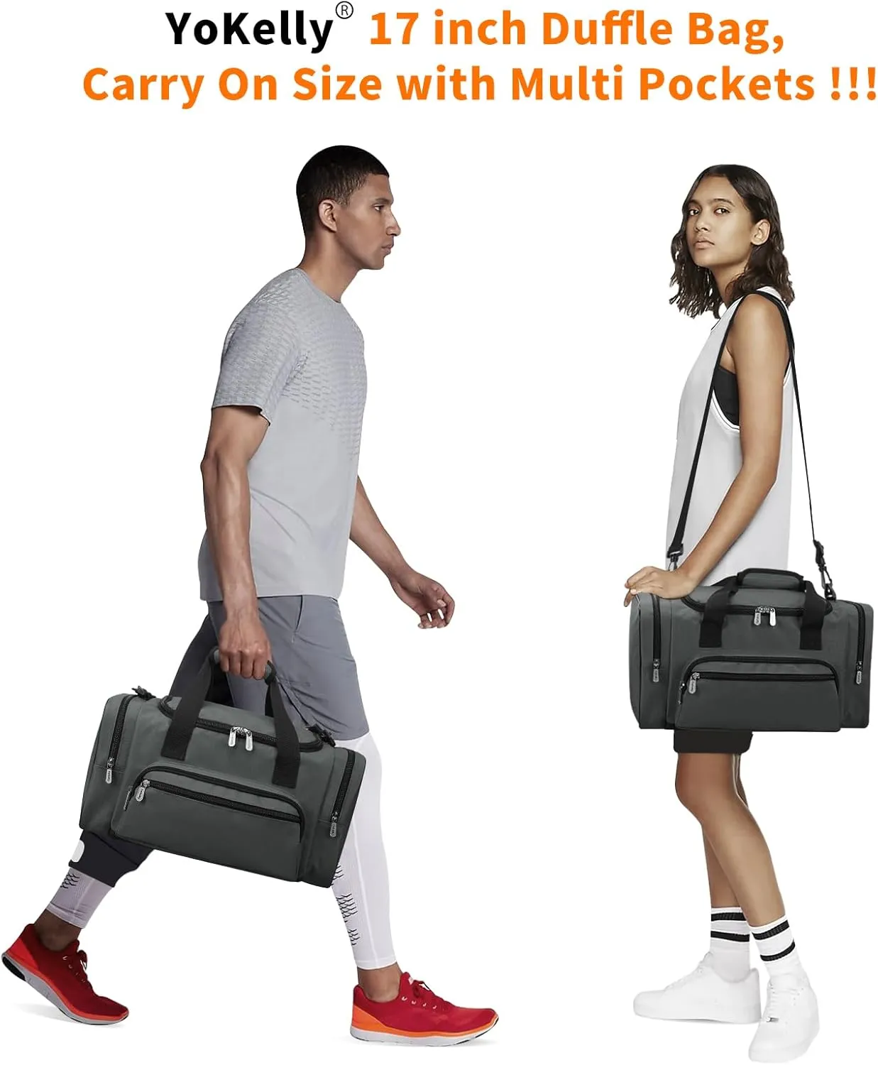 Small Gym Duffle Bag - 17 inch Carry On Weekender Bag for Travel Sport (17x10x9 in) - Dark Grey