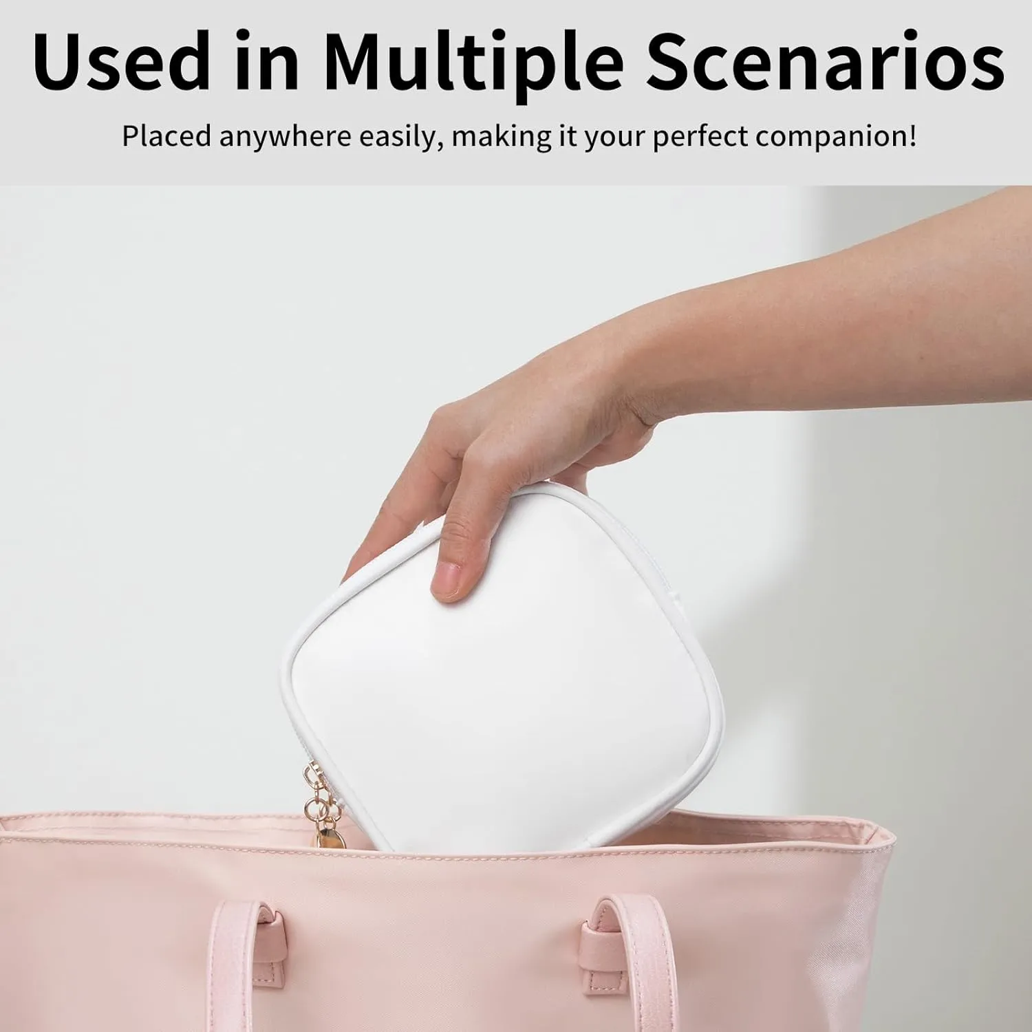 Small Makeup Pouch, Double Zipper Cosmetic Bag, Travel Makeup Bag, Cute Makeup Bag for Purse, Mini Toiletry Bag (White)
