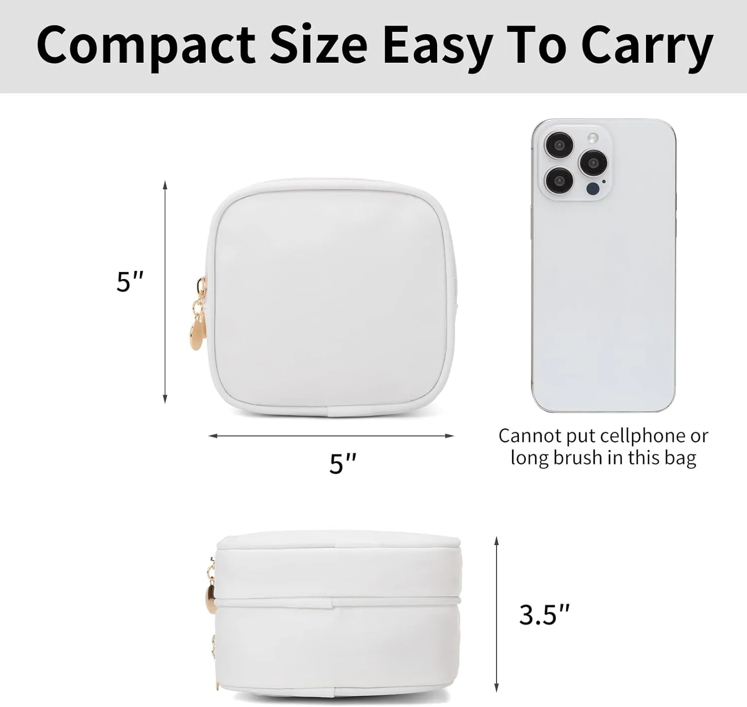 Small Makeup Pouch, Double Zipper Cosmetic Bag, Travel Makeup Bag, Cute Makeup Bag for Purse, Mini Toiletry Bag (White)