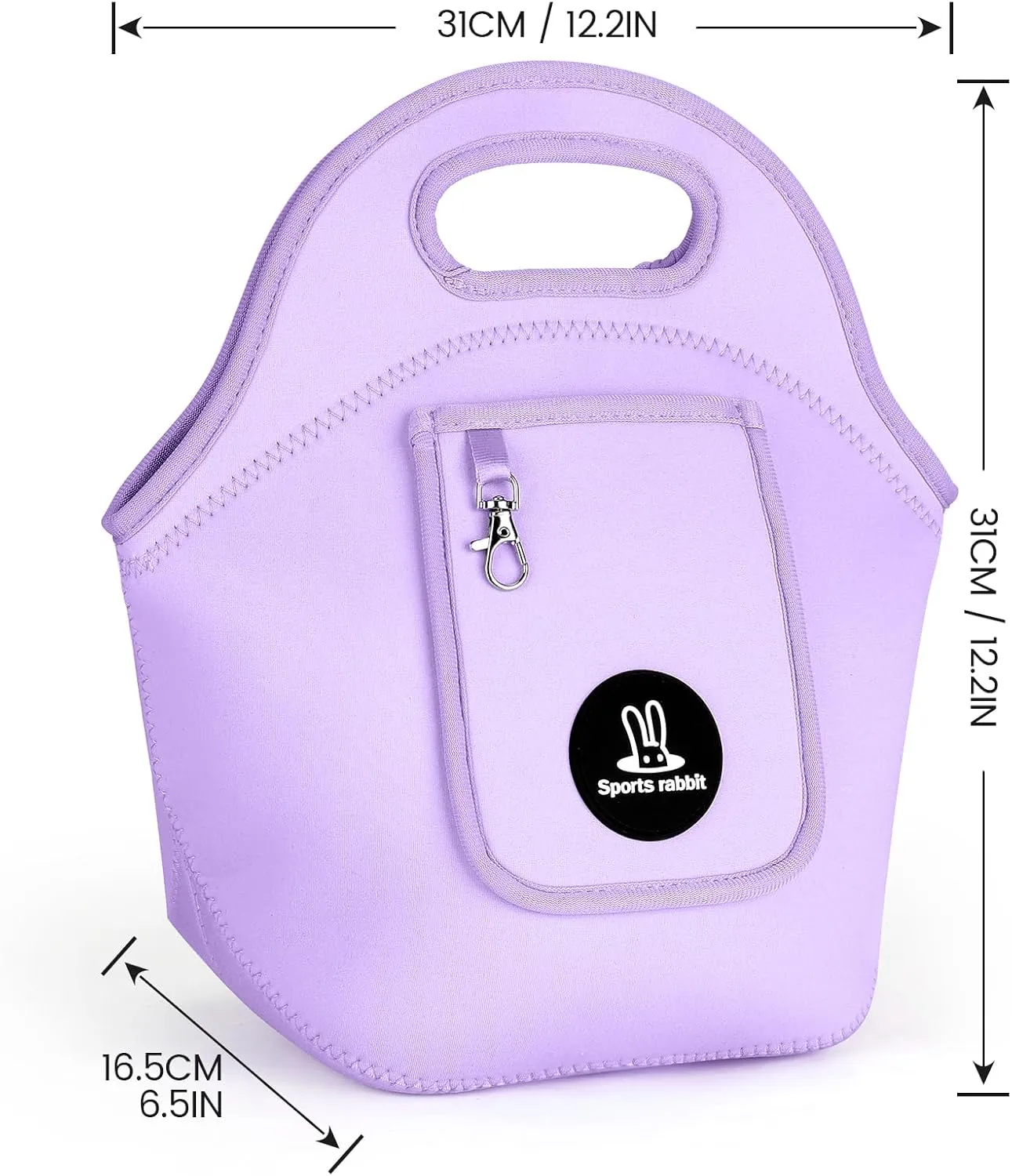 Sports rabbit Neoprene Insulated Lunch Bag for Women - Front Pocket for Phone&Keys - Reusable, Foldable, Lightweight, Waterproof, Easy to Store & Clean - Ideal for Work, Travel & Picnics (purple)