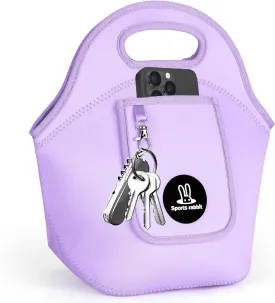 Sports rabbit Neoprene Insulated Lunch Bag for Women - Front Pocket for Phone&Keys - Reusable, Foldable, Lightweight, Waterproof, Easy to Store & Clean - Ideal for Work, Travel & Picnics (purple)