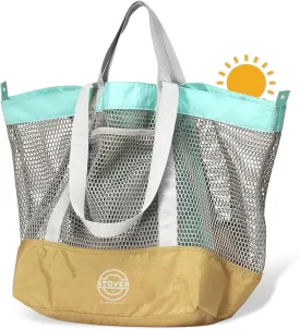 STOVER Large Mesh Beach Bag, Vacation, Pool, Shopping, & Travel Tote - Foldable w/Storage Pockets for Women, Men & Families