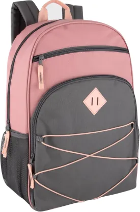Summit Ridge Boys and Girls School Backpacks with Bungee Cord Front | 17 Multi Pocket Backpack for Kids, Teens, Adults, Travel (Pink/Grey)