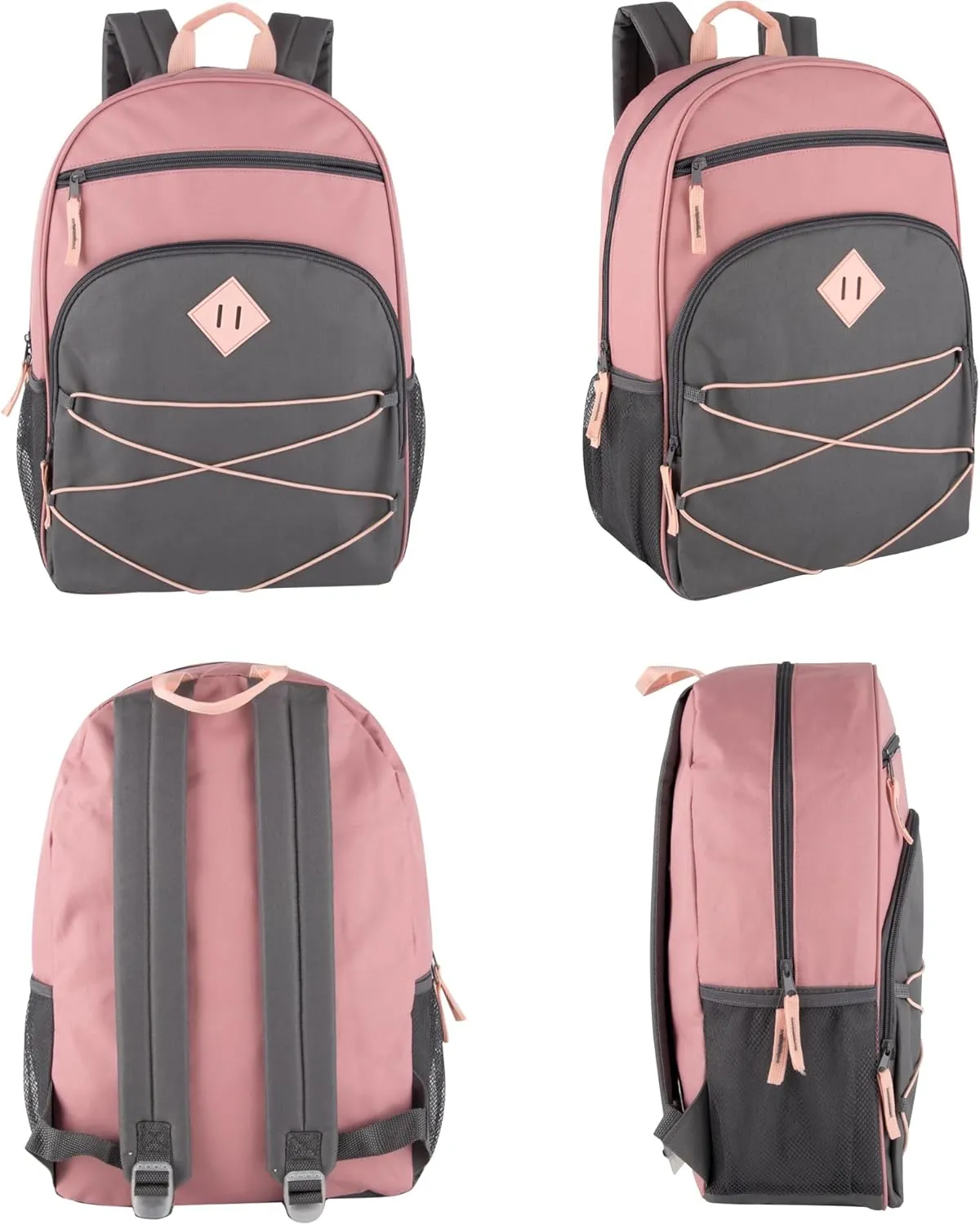 Summit Ridge Boys and Girls School Backpacks with Bungee Cord Front | 17 Multi Pocket Backpack for Kids, Teens, Adults, Travel (Pink/Grey)