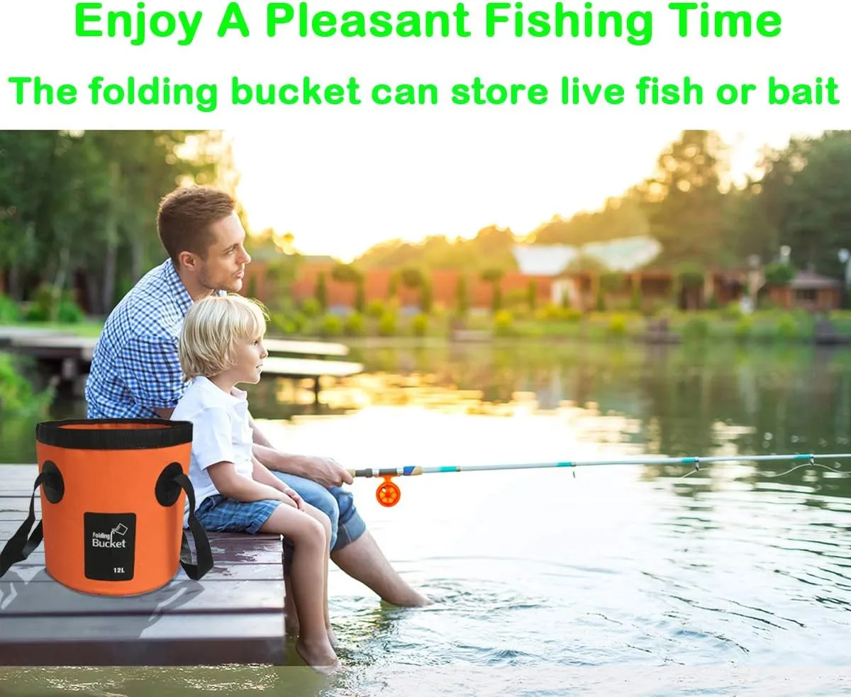 Sunglow Collapsible Fishing Bucket, 3 Gallon Multifunctional Portable Wash Basin - Water Container for Fishing, Camping, Gardening (12L/3gallon (Orange))