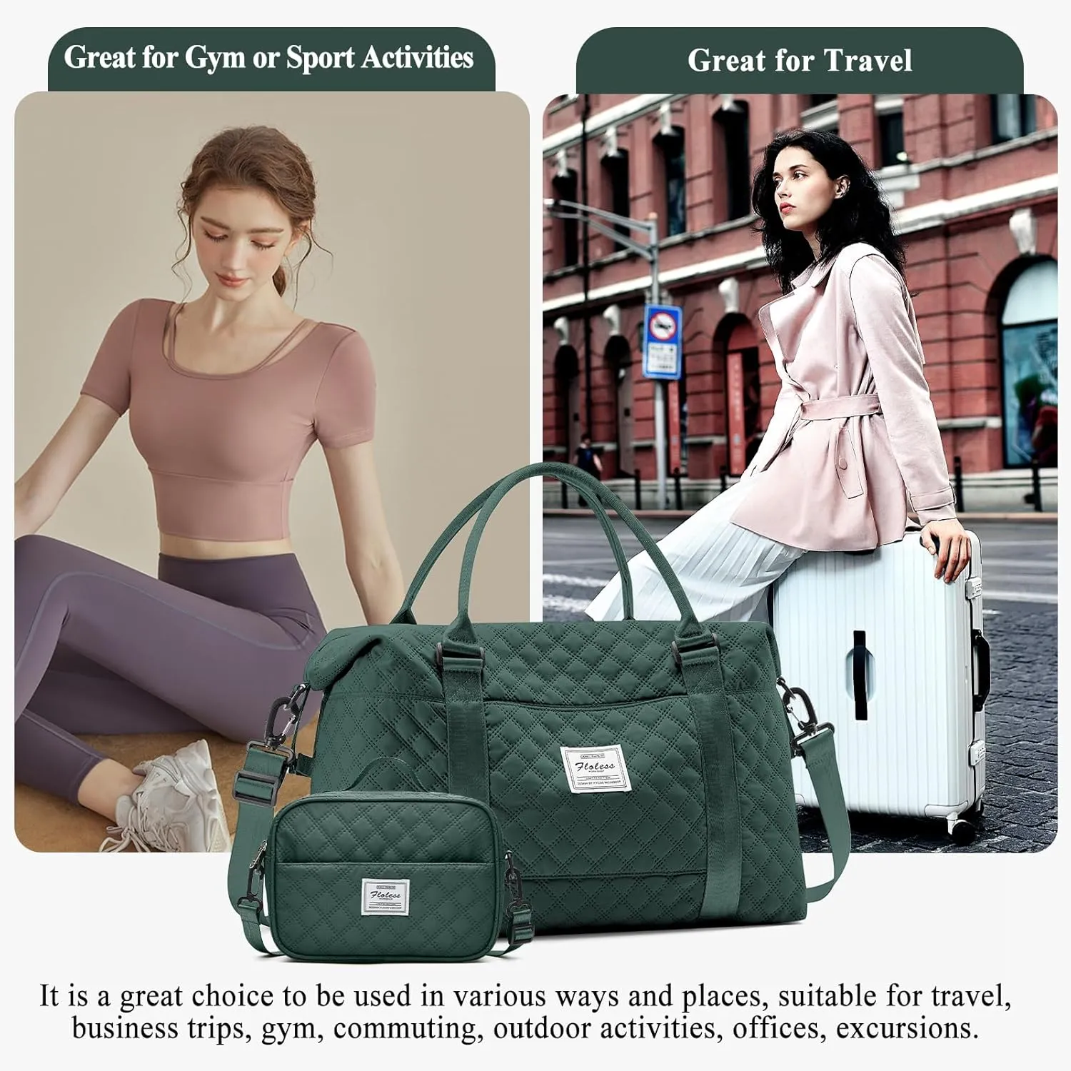 Travel Bag for Women - Overnight Duffel Weekender with Toiletry & Gym Bag, Personal Carry On