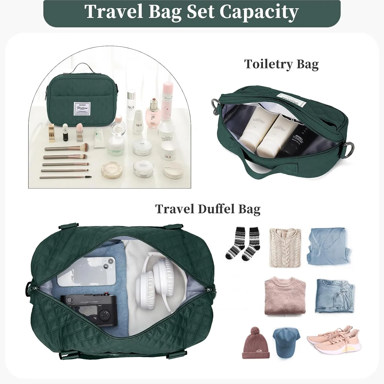 Travel Bag for Women - Overnight Duffel Weekender with Toiletry & Gym Bag, Personal Carry On
