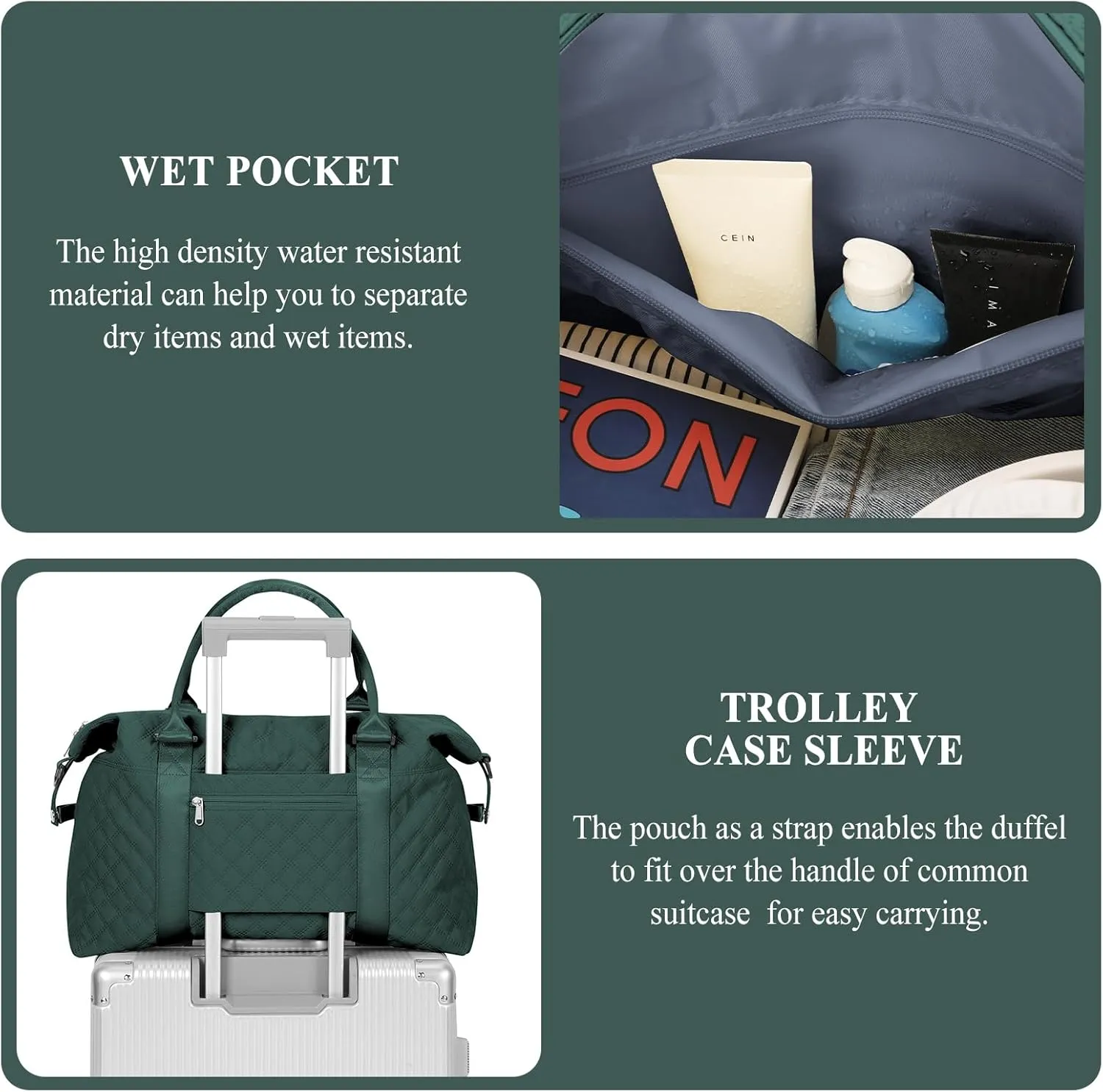 Travel Bag for Women - Overnight Duffel Weekender with Toiletry & Gym Bag, Personal Carry On