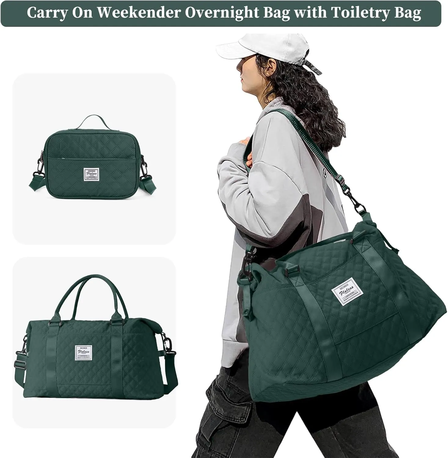 Travel Bag for Women - Overnight Duffel Weekender with Toiletry & Gym Bag, Personal Carry On