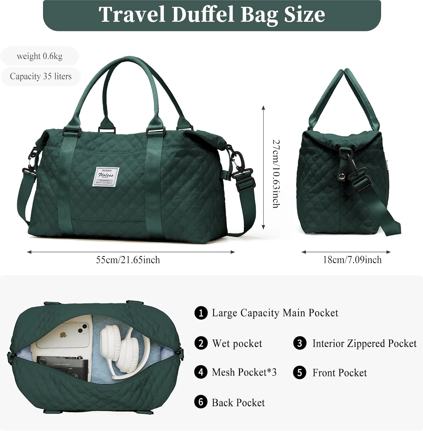 Travel Bag for Women - Overnight Duffel Weekender with Toiletry & Gym Bag, Personal Carry On