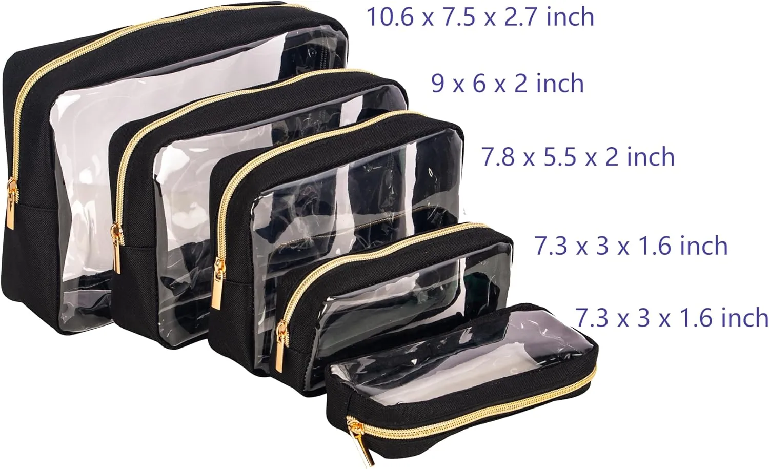 TSA Approved 5-Piece Diaper Bag Organizer Pouch Set Clear Waterproof TPU Kids Toiletry Storage Set Travel Packing Clutch Cube Bags for Baby Nursing