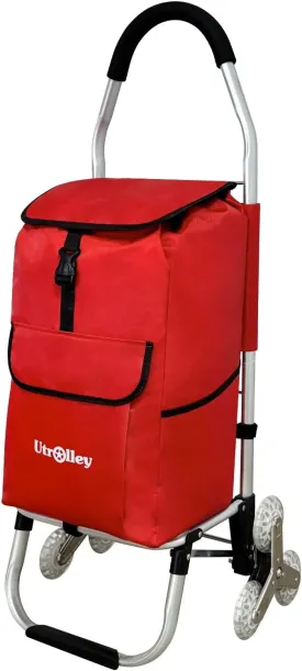 Ultra-Lightweight Foldable Stair-Climbing Red Shopping Cart - 42L Capacity, Six Rubber Wheels, Removable Insulated Bag Liner, Durable Aluminum Frame,Multi-Function Personal Hand Truck