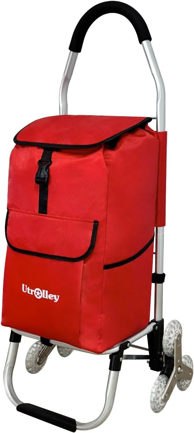 Ultra-Lightweight Foldable Stair-Climbing Red Shopping Cart - 42L Capacity, Six Rubber Wheels, Removable Insulated Bag Liner, Durable Aluminum Frame,Multi-Function Personal Hand Truck