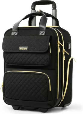 Underseat Carry On Luggage with Wheels, Airline Approved Personal Item Bag, 17-Inch Multi-functional Rolling Bag, Lightweight Overnight Suitcase for Women, Bussiness, Travel, Black