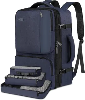 Vancropak Carry on Backpack, Airline Approved Expandable Travel Backpack with 3 Packing Cubes, TSA Personal Item Travel Bag for Men Women, 40L Water Resistant Weekender Luggage Suitcase Daypack, Blue