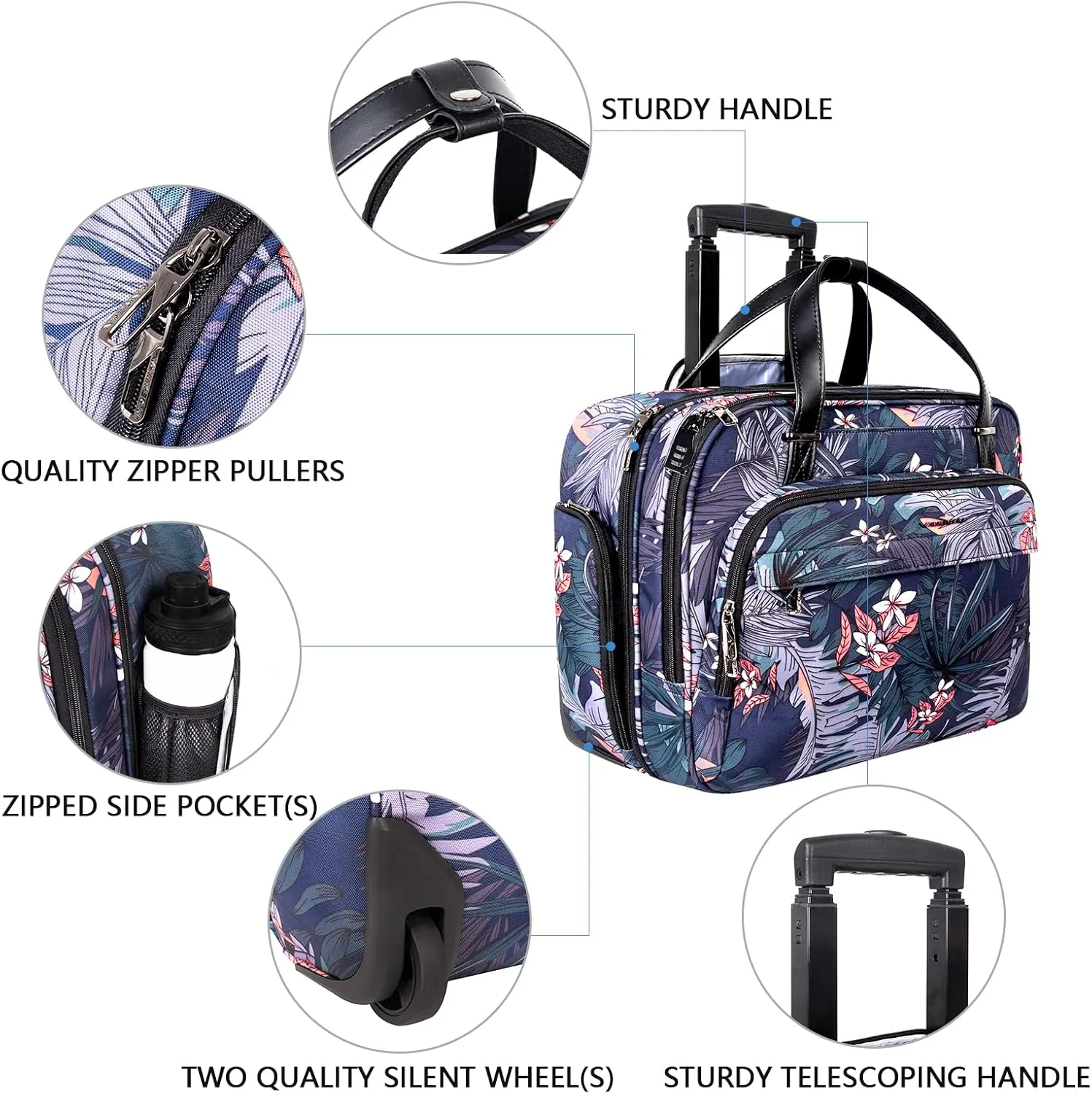 VANKEAN Rolling Laptop Case for Women, Premium Rolling Travel Bag Fits Up to 15.6 Inch Laptop Carry on Briefcase Water-Proof Overnight Rolling Computer Bags with RFID Pockets