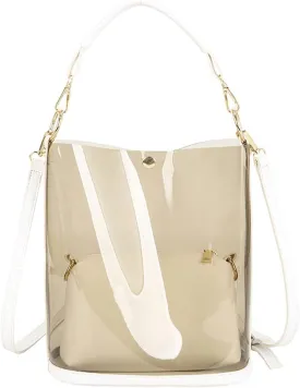 Vintage 2 in 1 Bag Clear Messenger Bag Bucket Bag Semi-clear Jelly Bag Women Shoulder Bag PVC Handbag