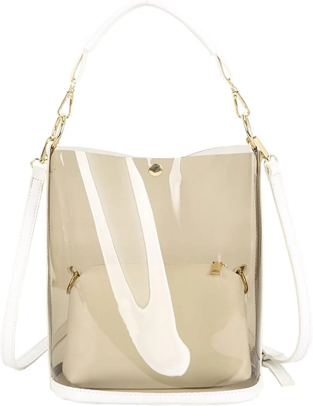 Vintage 2 in 1 Bag Clear Messenger Bag Bucket Bag Semi-clear Jelly Bag Women Shoulder Bag PVC Handbag
