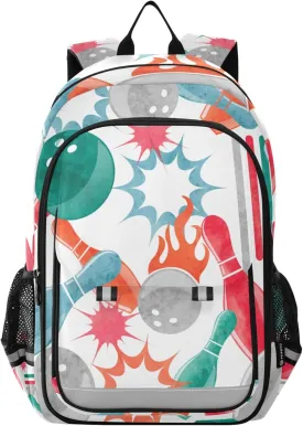 Watercolor Bowling Backpack Lightweight Bookbag Travel Laptop Backpack College School Computer Bag with Reflective Stripes