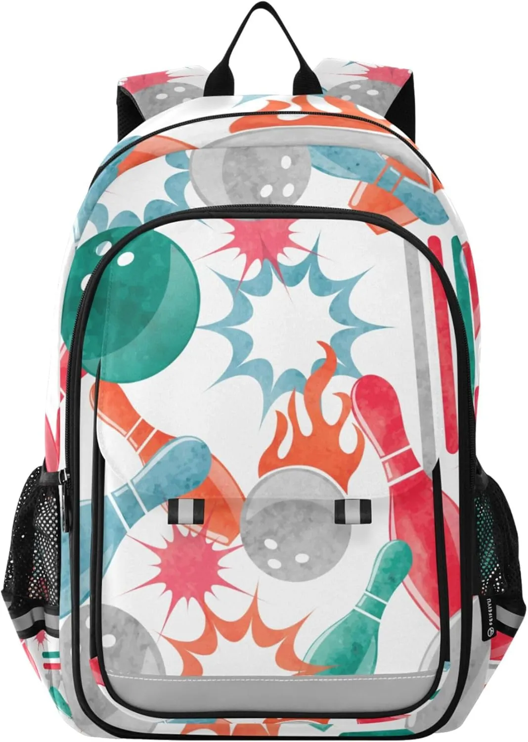 Watercolor Bowling Backpack Lightweight Bookbag Travel Laptop Backpack College School Computer Bag with Reflective Stripes