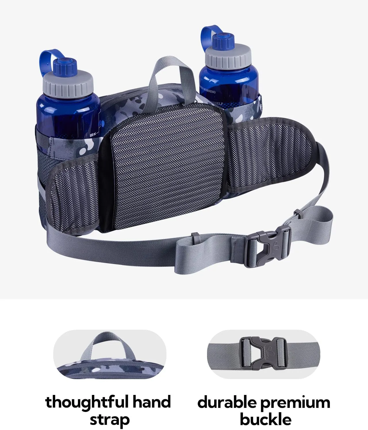 WATERFLY Fanny Pack Waist Bag: Fannie Pack 2 Water Bottle Holders Lumbar Belt Hiking Walking Running Jogging Camping Large Woman Man (Bottle Not Included