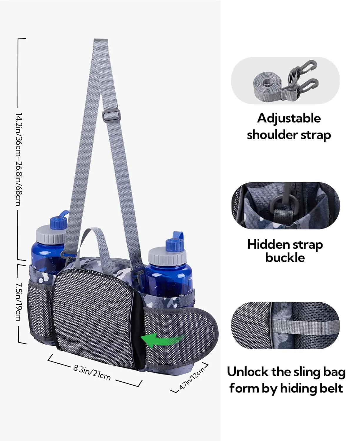 WATERFLY Fanny Pack Waist Bag: Fannie Pack 2 Water Bottle Holders Lumbar Belt Hiking Walking Running Jogging Camping Large Woman Man (Bottle Not Included