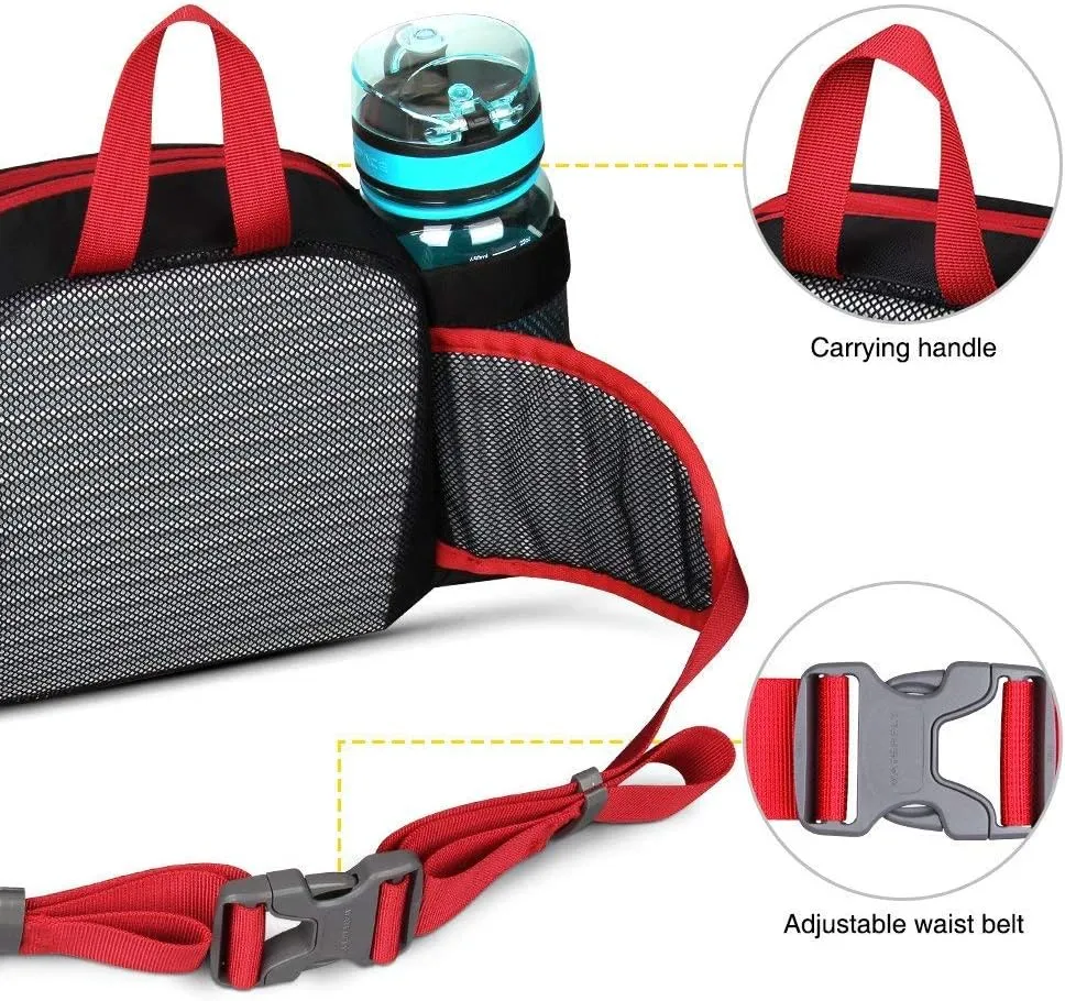 WATERFLY Fanny Pack Waist Bag: Fannie Pack 2 Water Bottle Holders Lumbar Belt Hiking Walking Running Jogging Camping Large Woman Man (Bottle Not Included