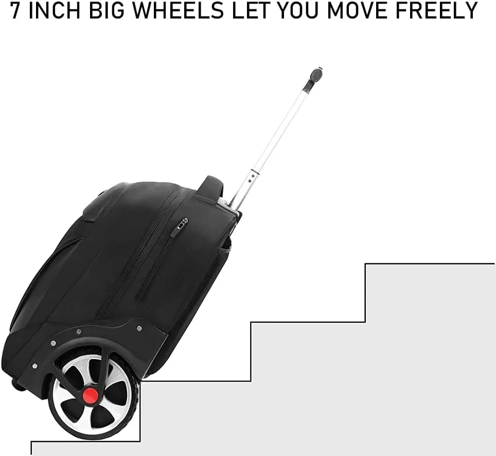 Waterproof Rolling Backpack, Backpack with Wheels for Business and Travel Commuter, Carry on Backpack with Laptop Compartment for Women and Men Adult (Black, 20inch)