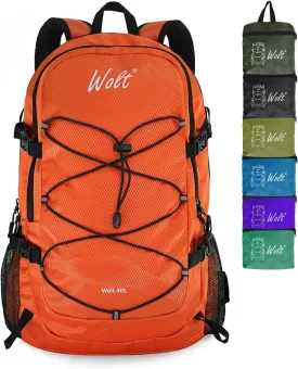 WOLT 40L Packable Travel Backpack, Foldable Lightweight Backpack for Men Women,Waterproof Hiking Bag for Outdoor Camping (Orange)