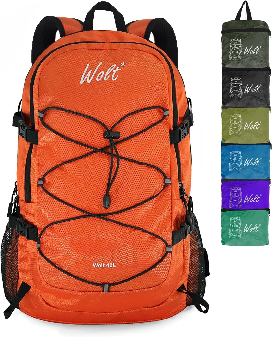 WOLT 40L Packable Travel Backpack, Foldable Lightweight Backpack for Men Women,Waterproof Hiking Bag for Outdoor Camping (Orange)