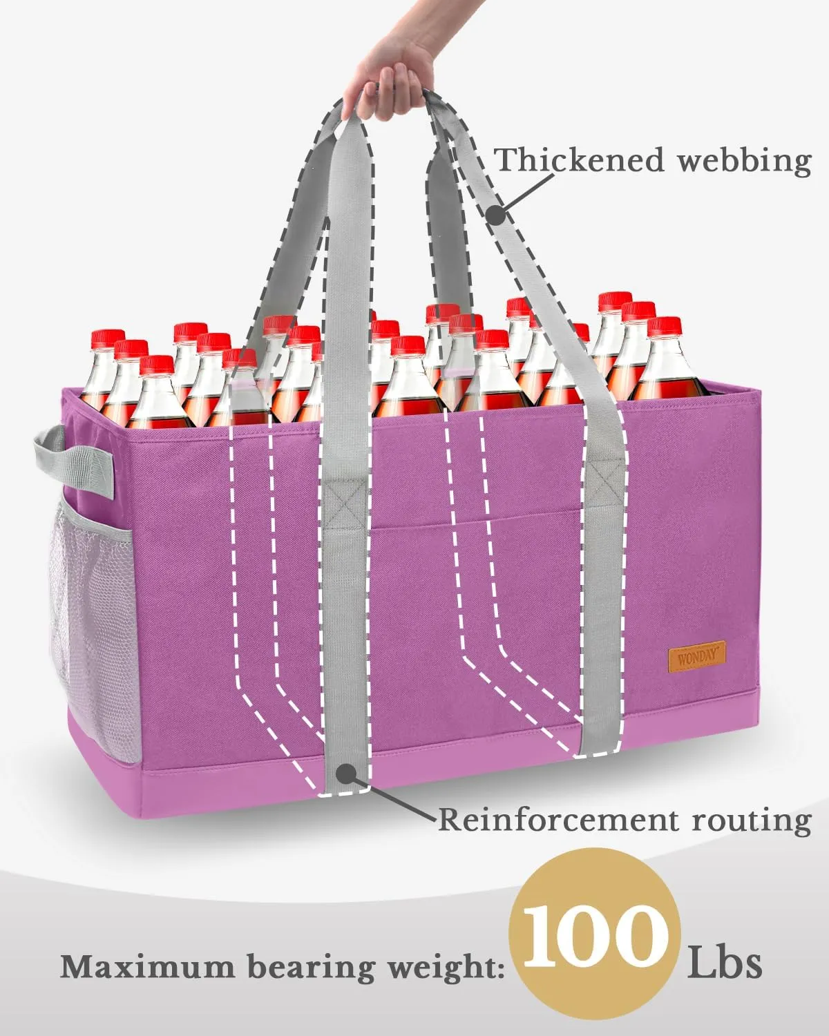 WONDAY Standing Extra Large Reusable Grocery Bag Carrier with Handle, Thirty One Utility Tote Foldable for Shopping and Beach