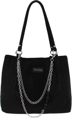 ZLM BAG US Women Bling Rhinestones Shoulder Tote Corduroy Satchel Purse 2 Style Shoulder Straps Shopping Bag